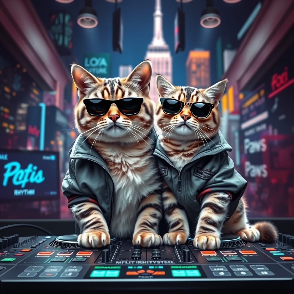 Silver Tabby Cat Mother and Kitten in Matching School Jacket...