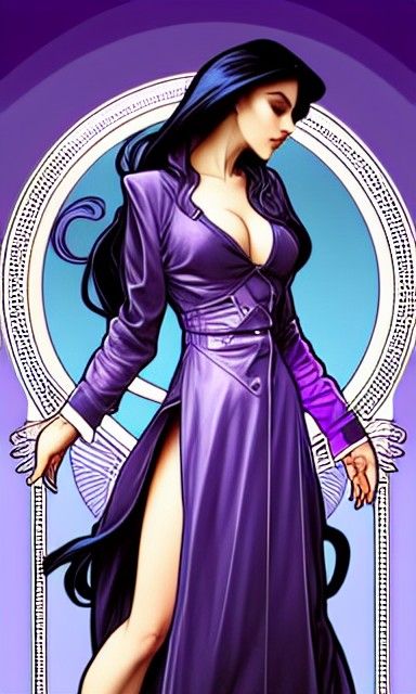 Woman in Purple Trench Coat, Art Nouveau Style
