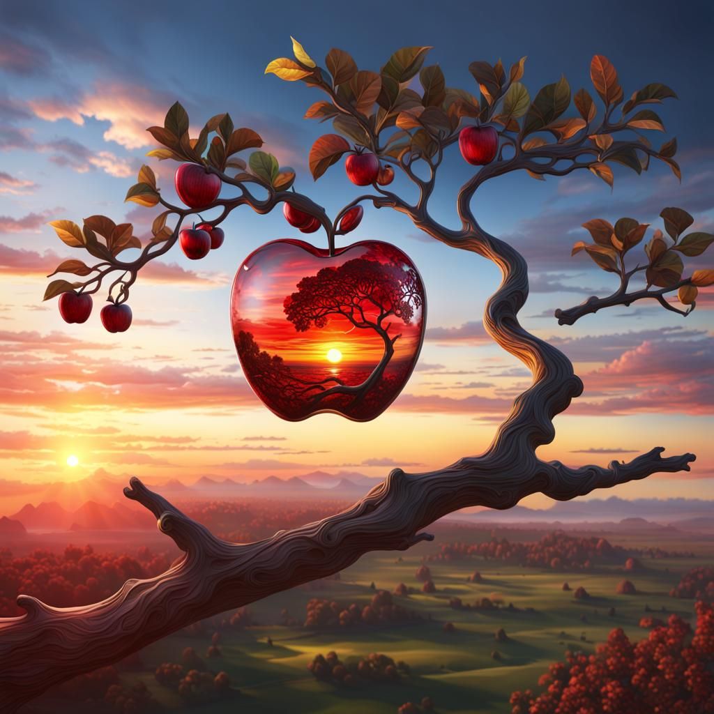 Stained Glass Apple with Sunrise Horizon