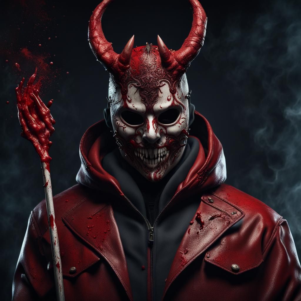 Demonic Masked Killer in Detailed Matte Painting