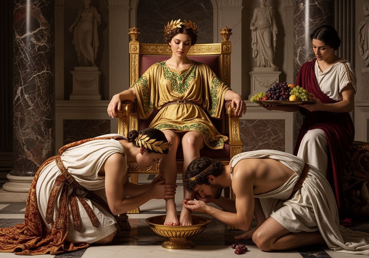 Roman Empress on Golden Throne in Photorealistic Style