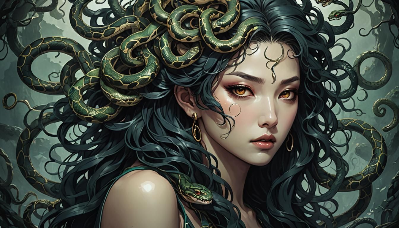 Medusa Portrait in Dark Manhwa Style