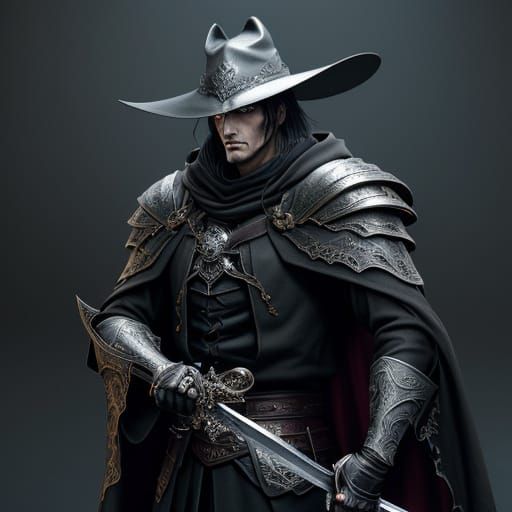 Dark Fantasy Vampire Hunter in Anime-Inspired 3D Art