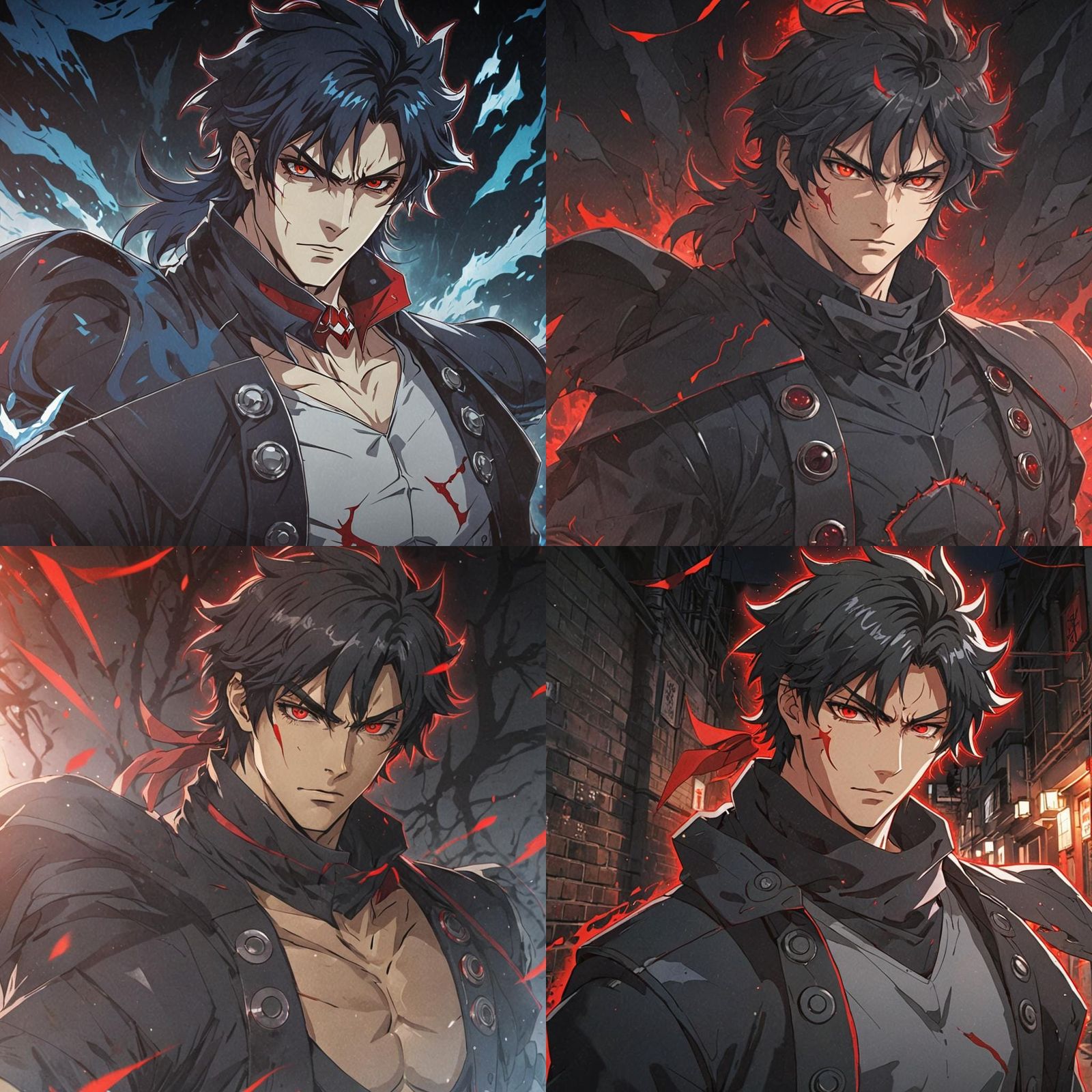 Damon Salvatore with Red Eyes in Anime Style