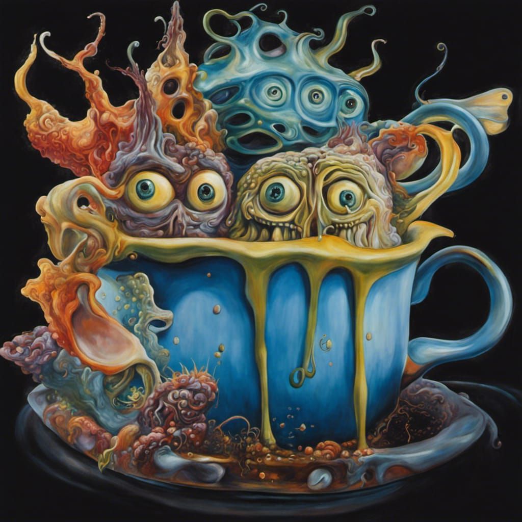 Surrealist Masterpiece: Whimsical Creatures in Melting Oil