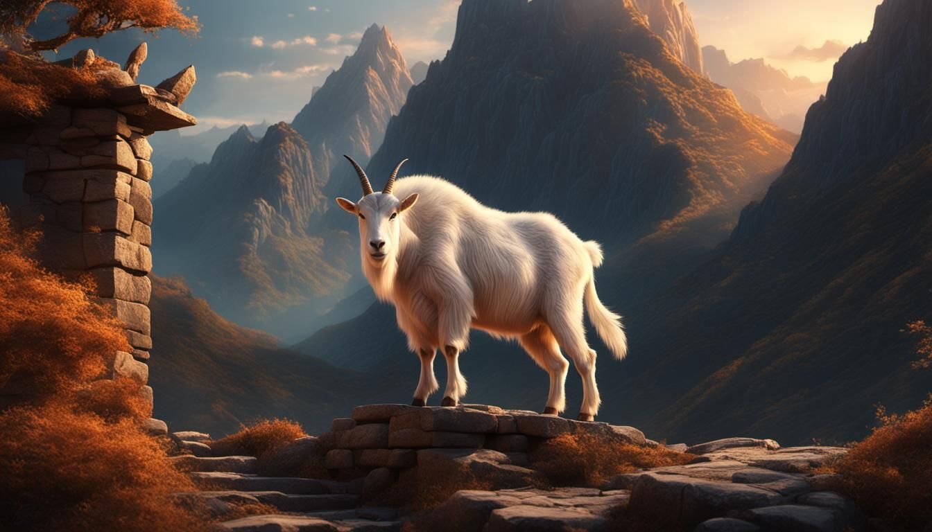 Mountain Goat Attack: Detailed Digital Matte Painting