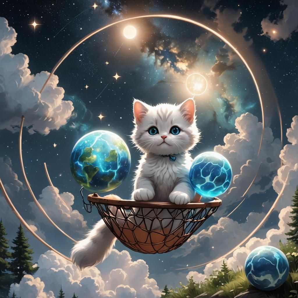 Baby Cat Plays Basketball in Galaxy