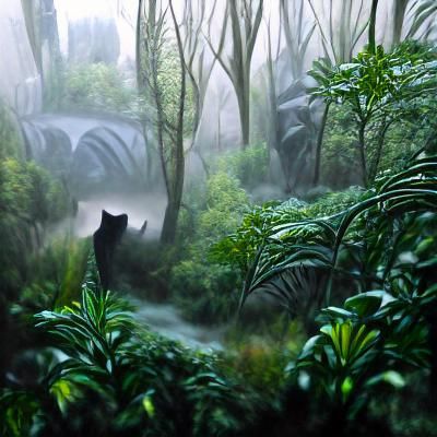 Black Panther Stalking in Misty Rainforest: Matte Painting