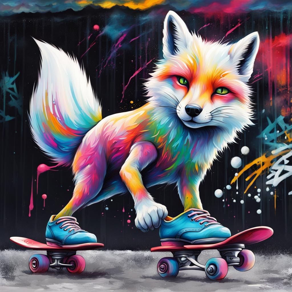 Arctic Fox Graffiti Skating: A Splash Art Creation