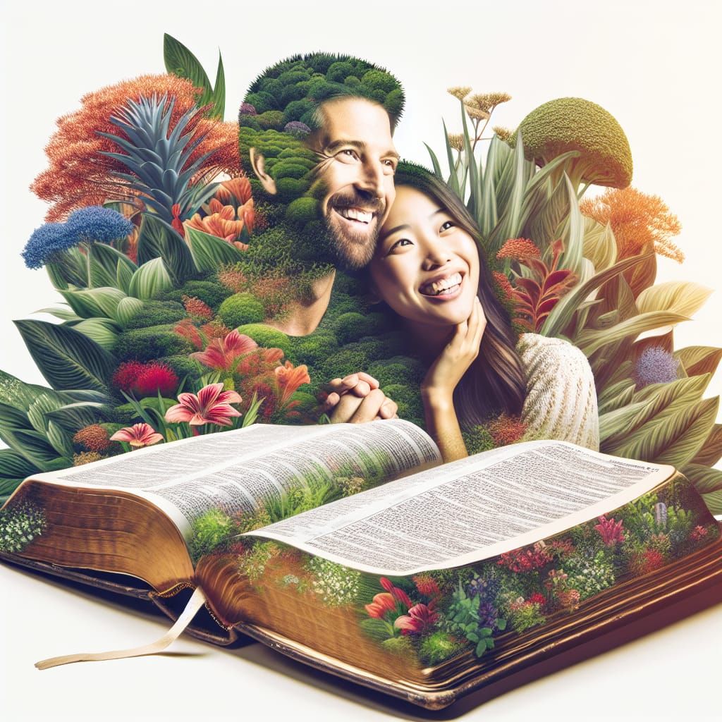 Double Exposure: Bible and Garden Scene
