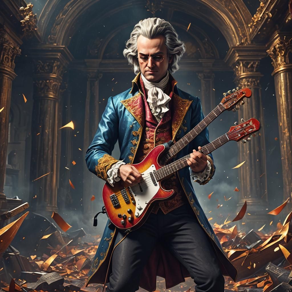 Mozart Shreds on Electric Guitar: Detailed Matte Painting