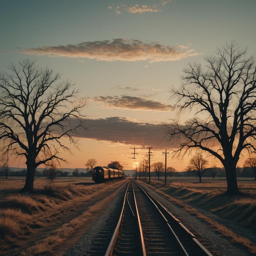 Nostalgic Train Journey at Sunset in Cinematic Style
