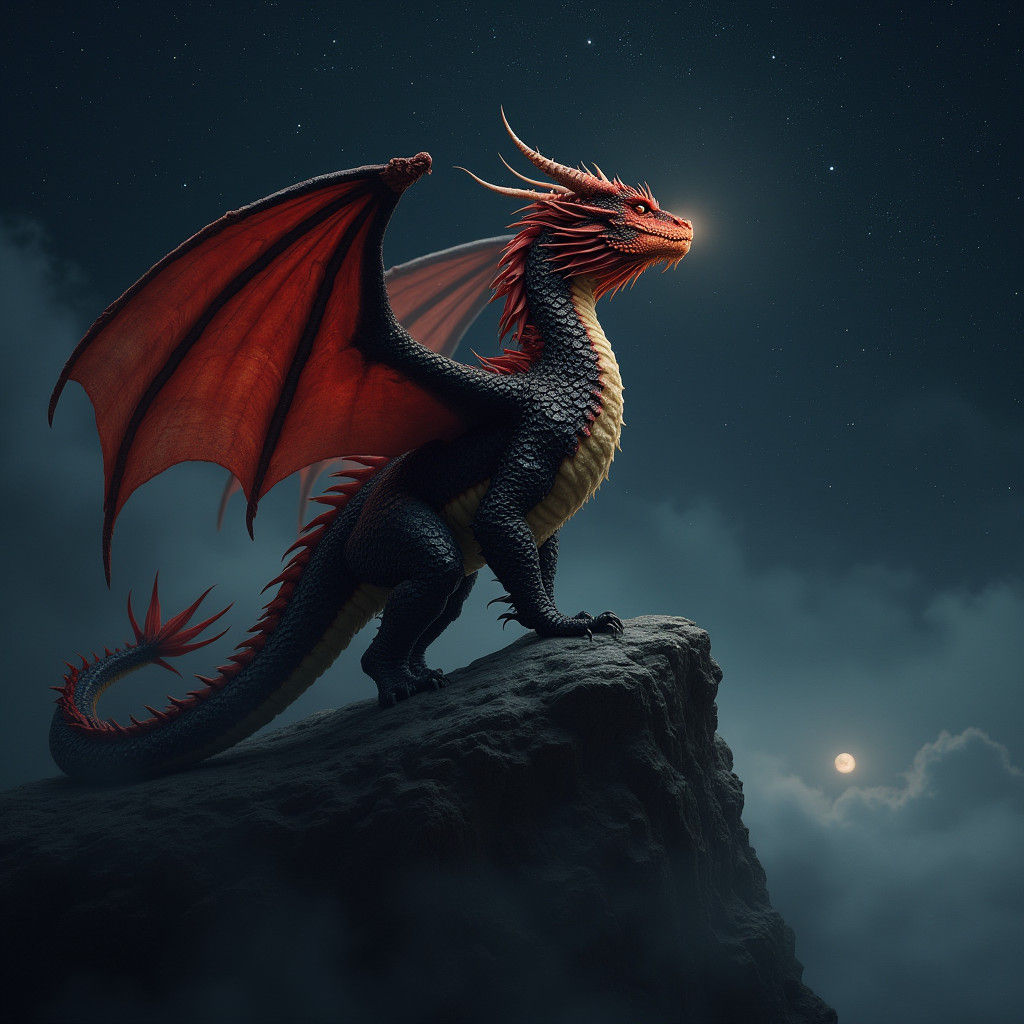 Majestic Dragon Summons Celestial Bodies at Night