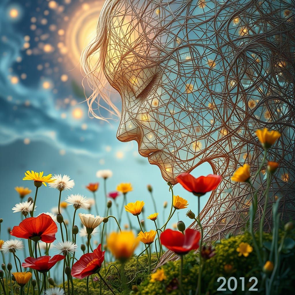 String Woman Kissing Garden: Bio-Art Portrait