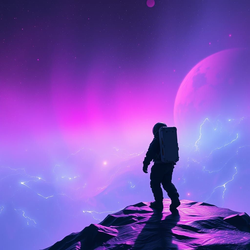 Astronaut Steps into Shimmering Void in Neon Futurism