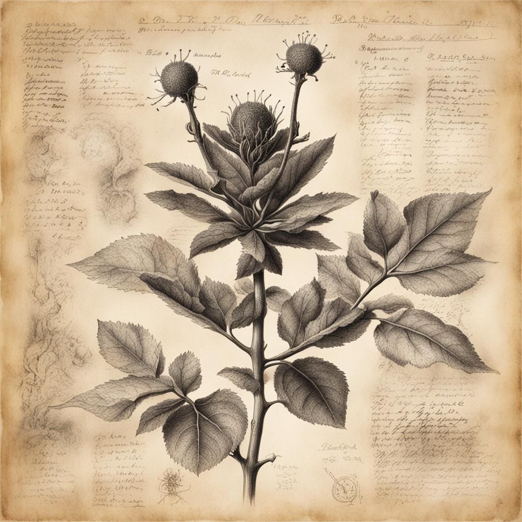 Detailed Botanical Illustration with Annotations