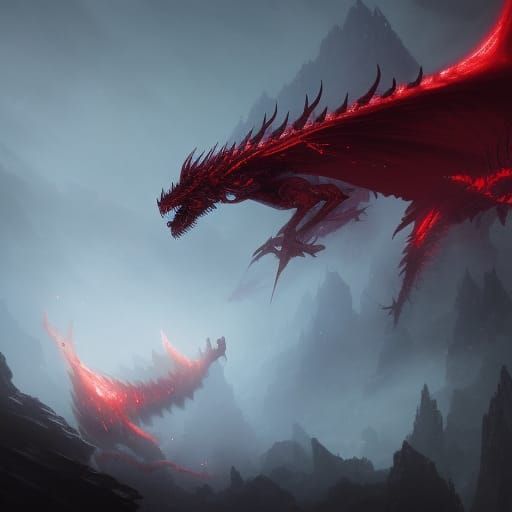 Red Lightning Dragon in Dark Fantasy Style