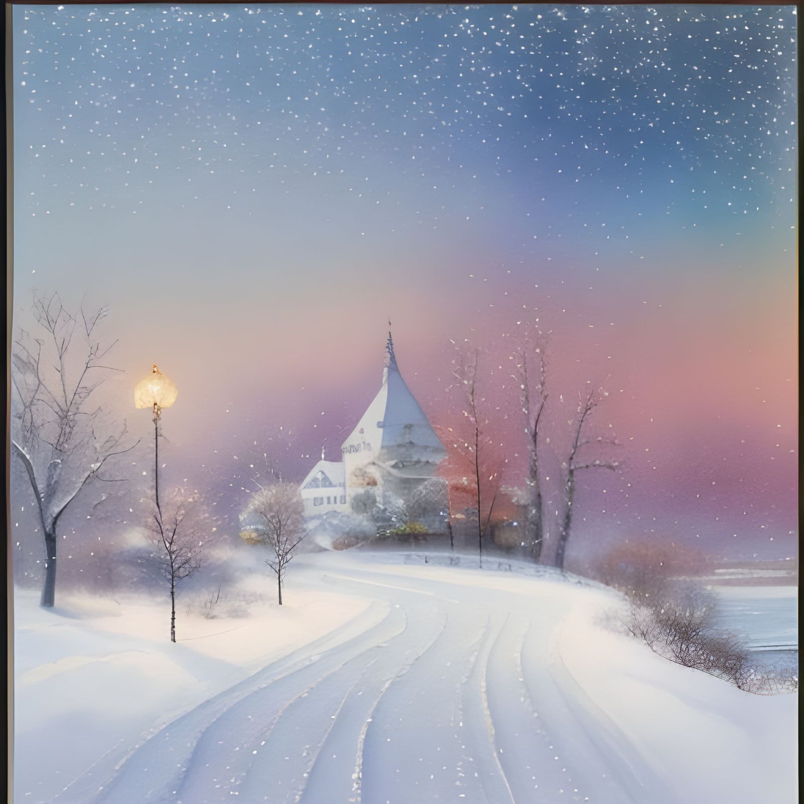 Winter Landscape Christmas Card in Gouache Style