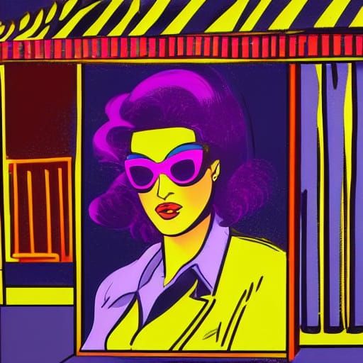 Patrick Nagel style portrait painting 1980's