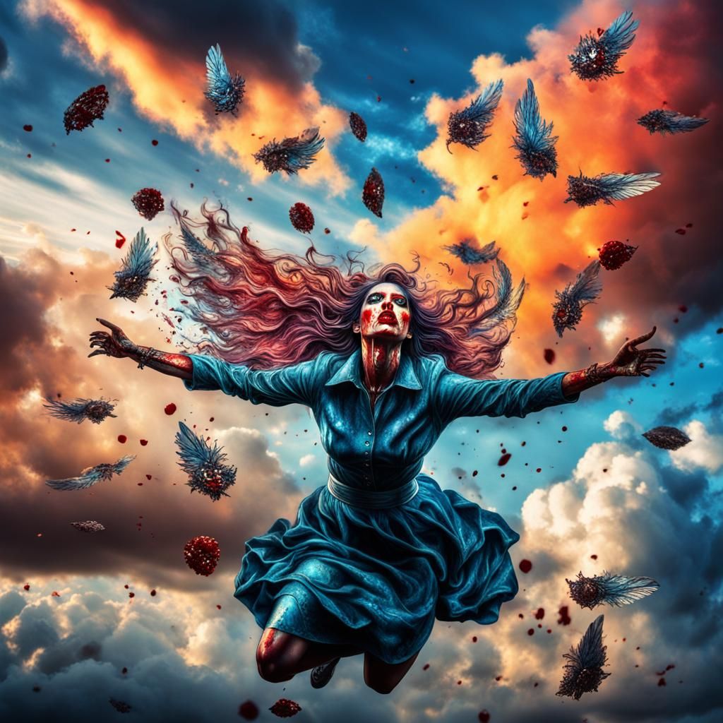 Psychotic Angel Face with Blood and Glitter