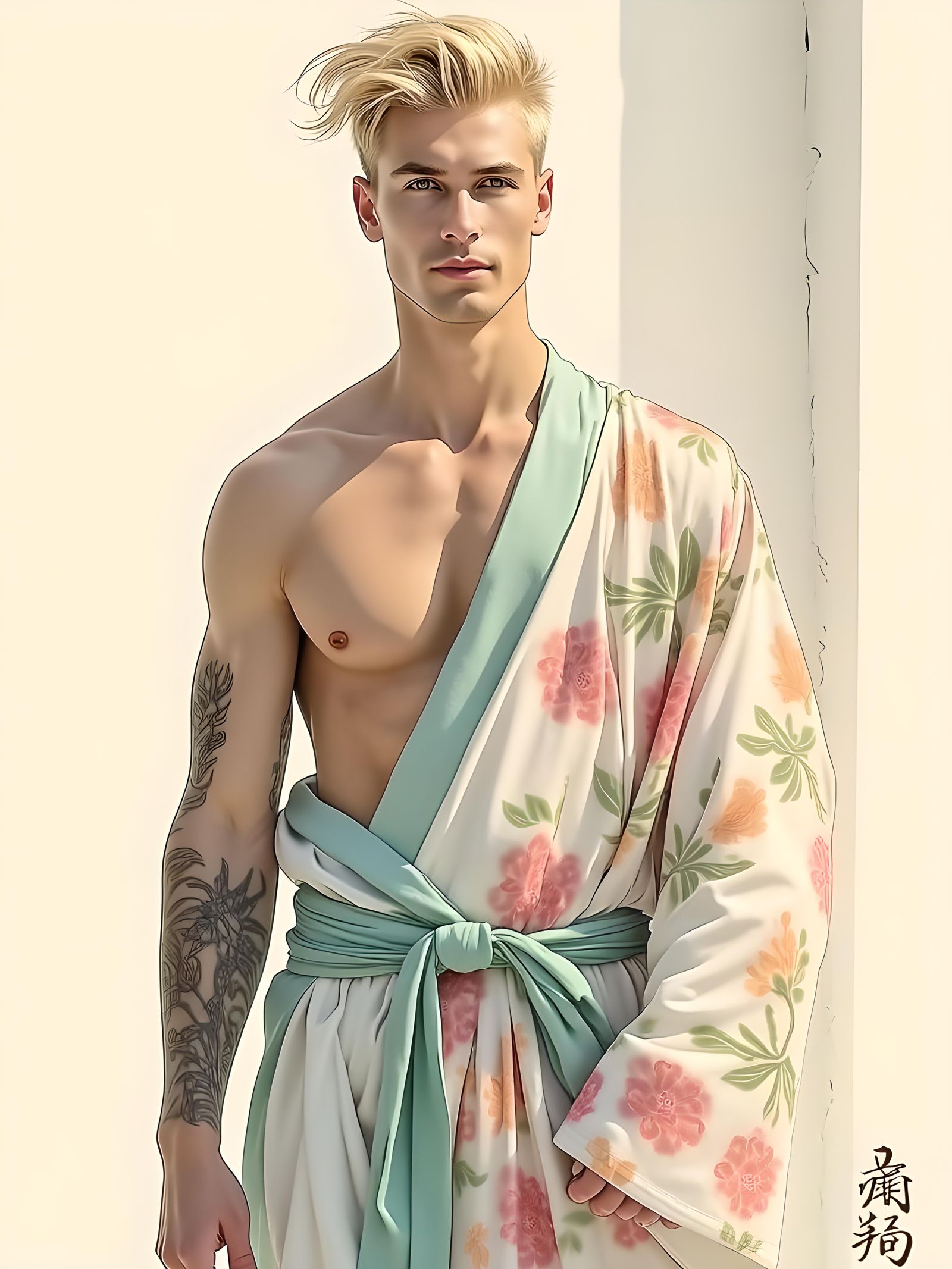 Elegant Watercolor of Handsome Swedish Man in Ink Style