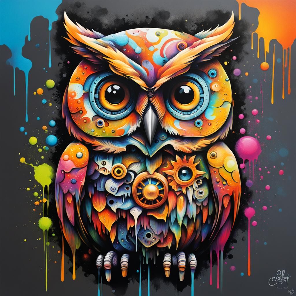 Clockwork Owl: Graffiti Art in Polychromatic Style