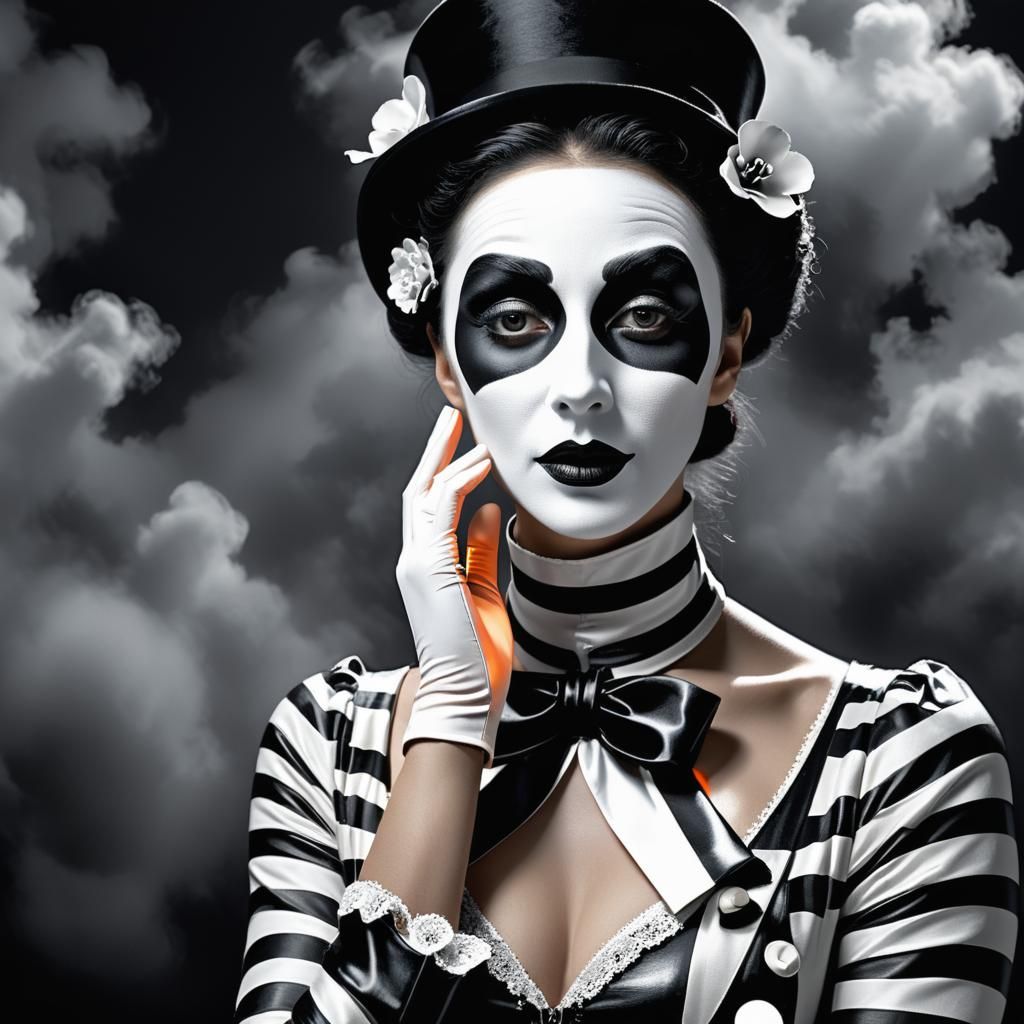 Sad Mime Unmasking in Dramatic Digital Painting
