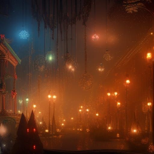 Festive Christmas Lights in Detailed Matte Painting