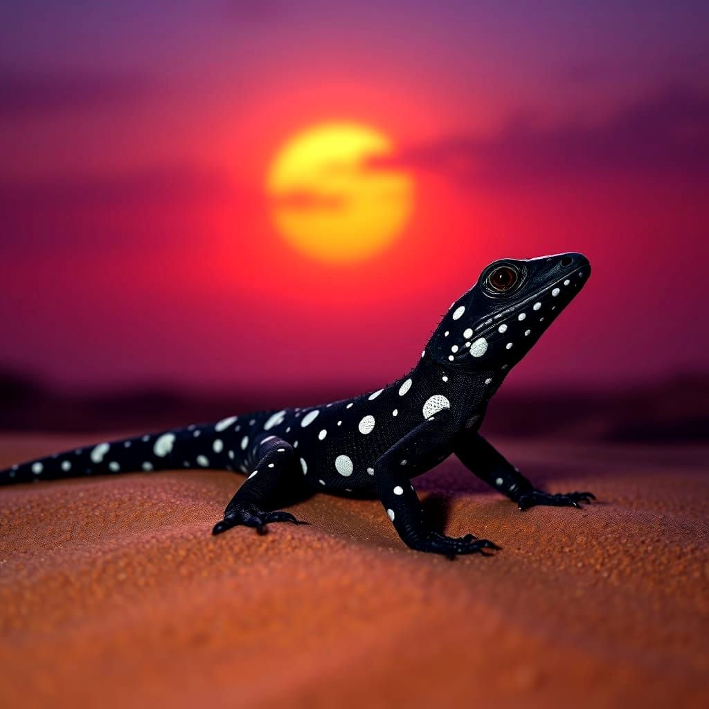 Polka Dot Lizard in Desert Sunset