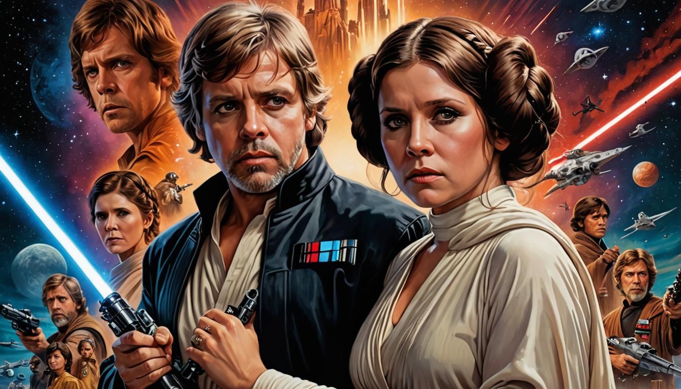 Luke Skywalker and Princess Leia: Hyperrealistic Splash Art