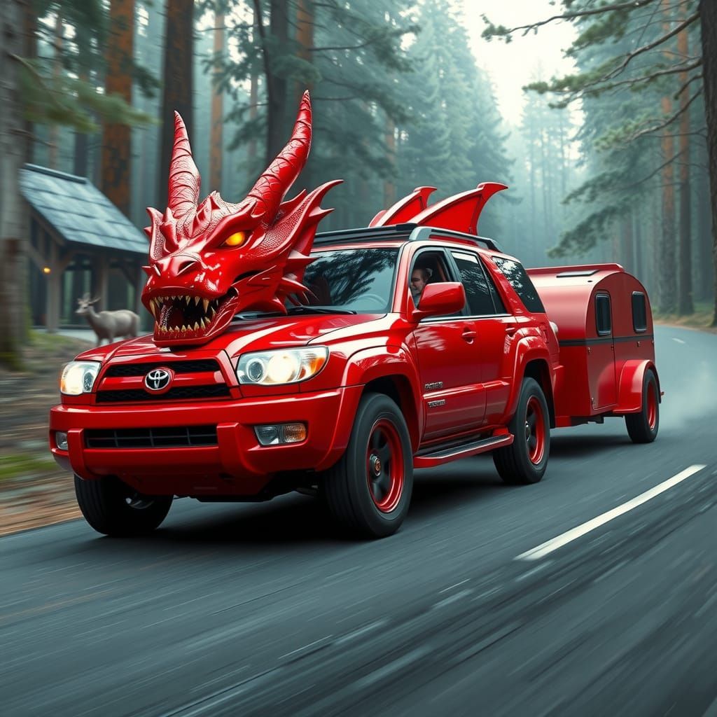 Cyberpunk Red Dragon 4Runner Speeds Through Winding Forest R...