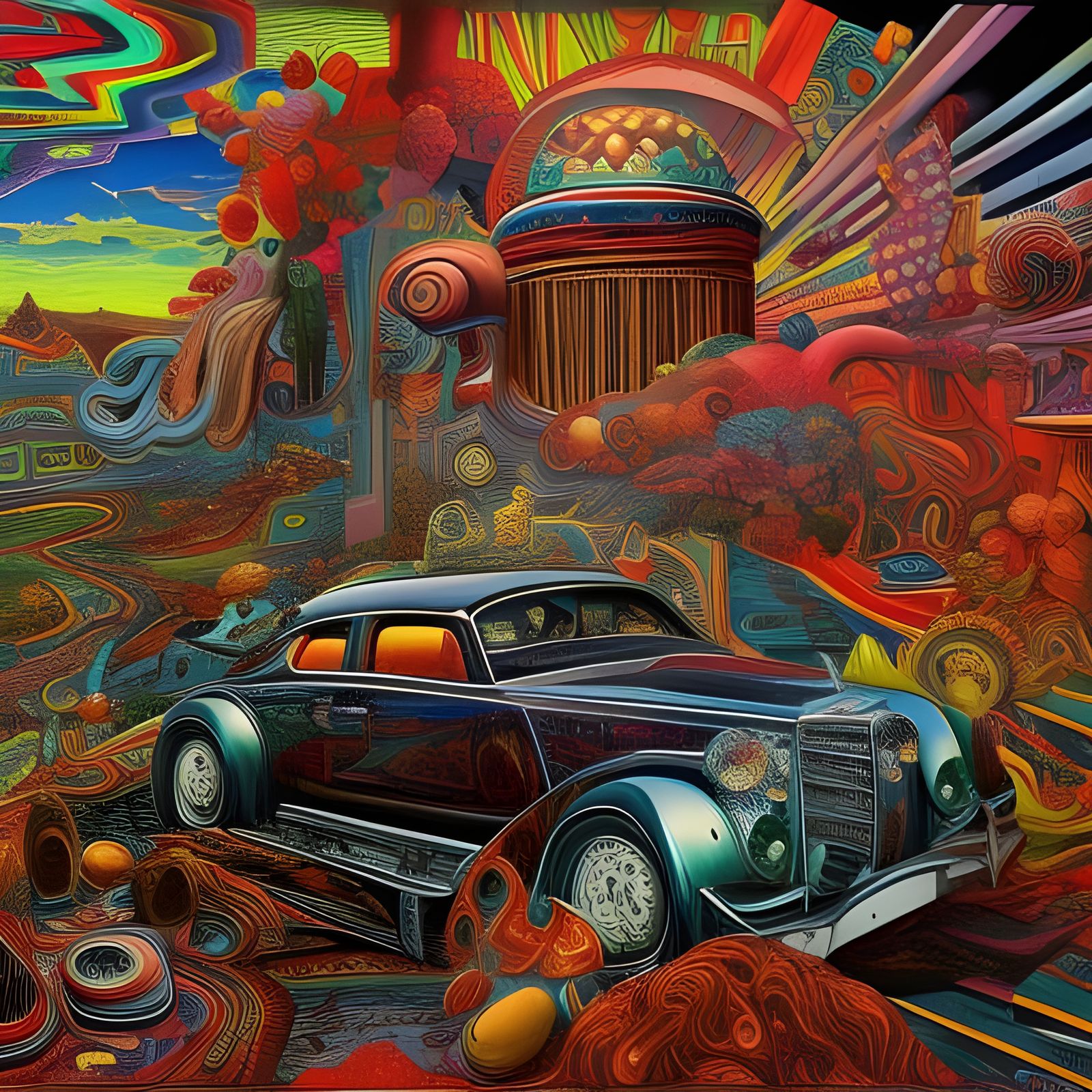 Mercedes Benz in Psychedelic Comic Style