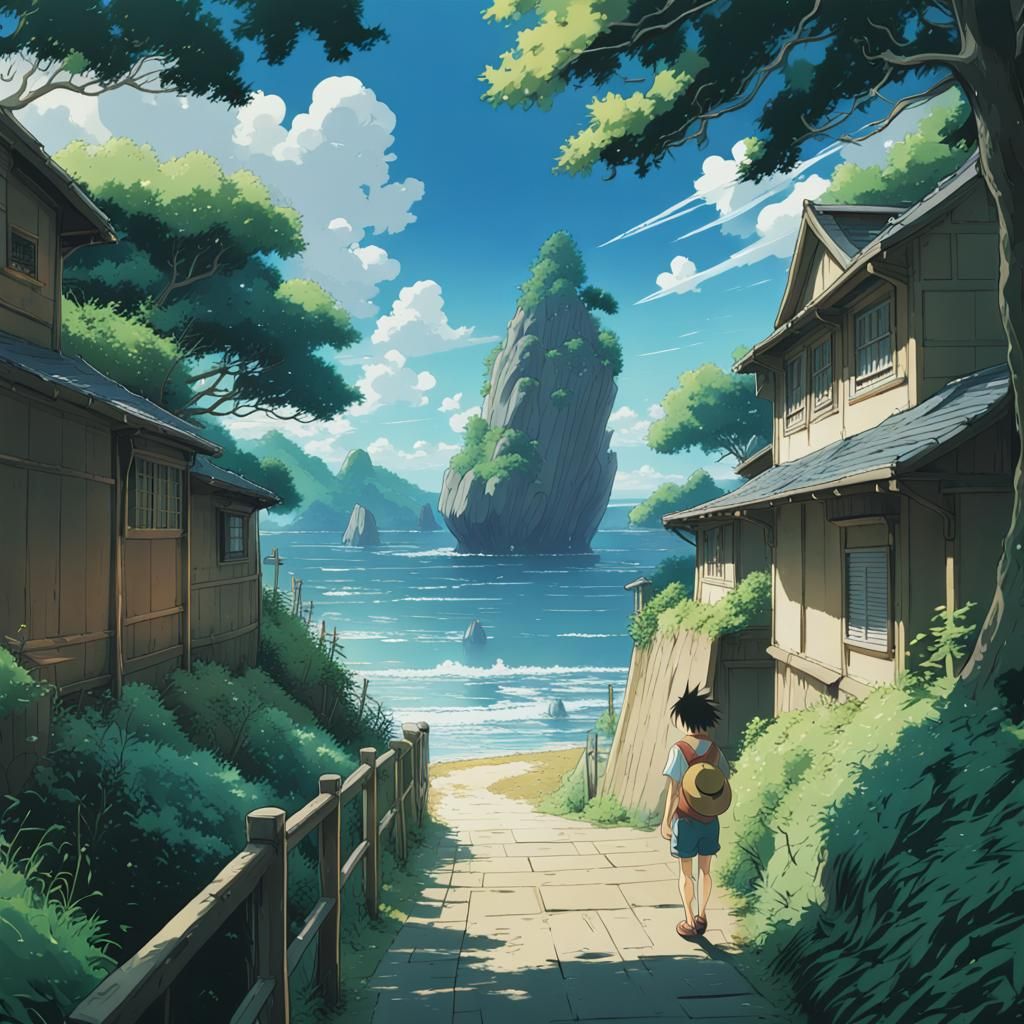 Luffy in Studio Ghibli Anime Style