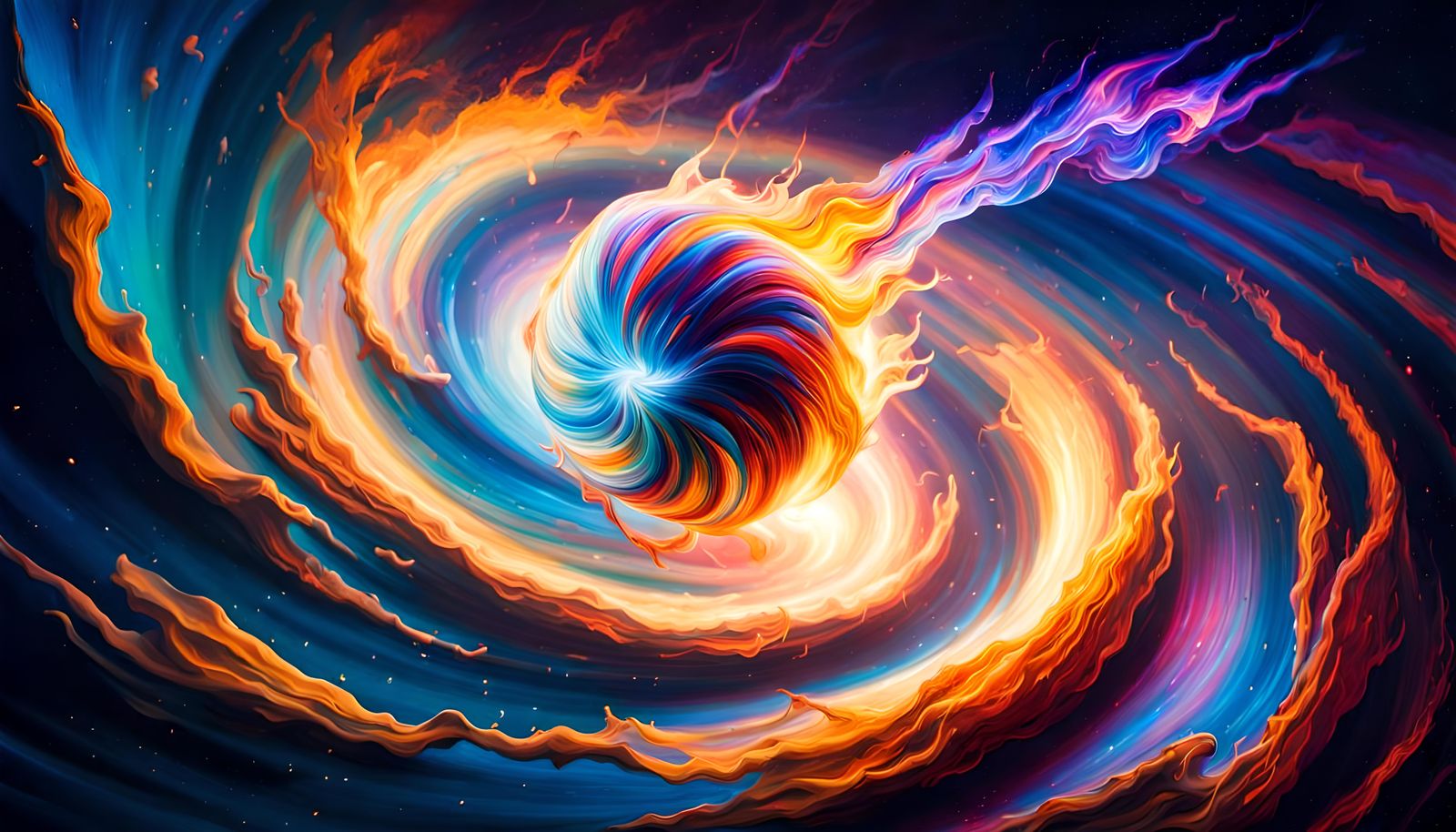 Flare-Star Soaring Through Electrified Cosmos as Impasto Pai...