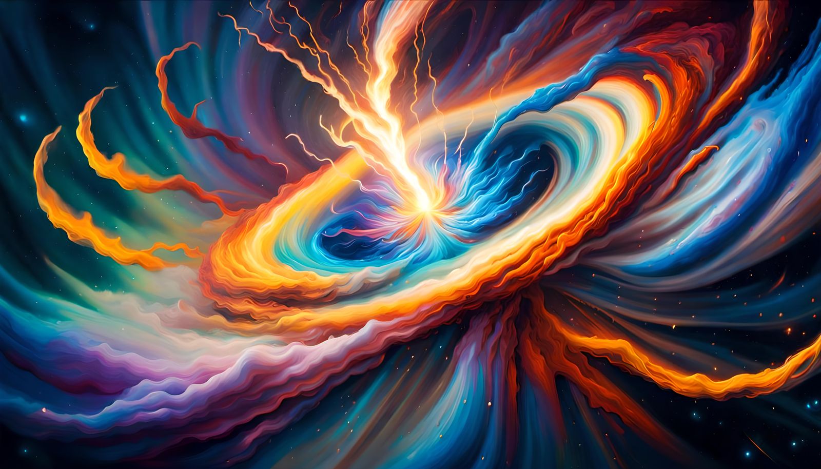 Flare-Star Flies Through Electrified Cosmos as Impasto Paint...