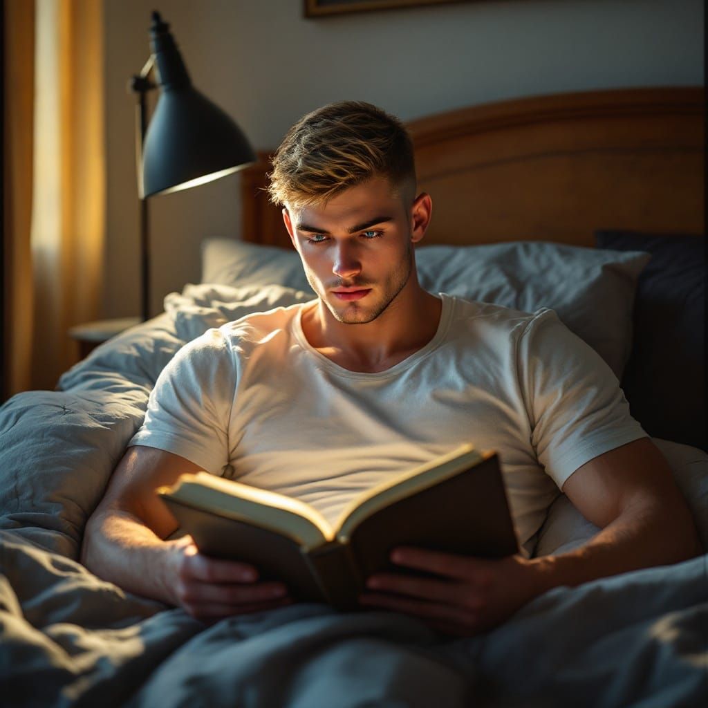 Athlete Lost in Book, Soft Light