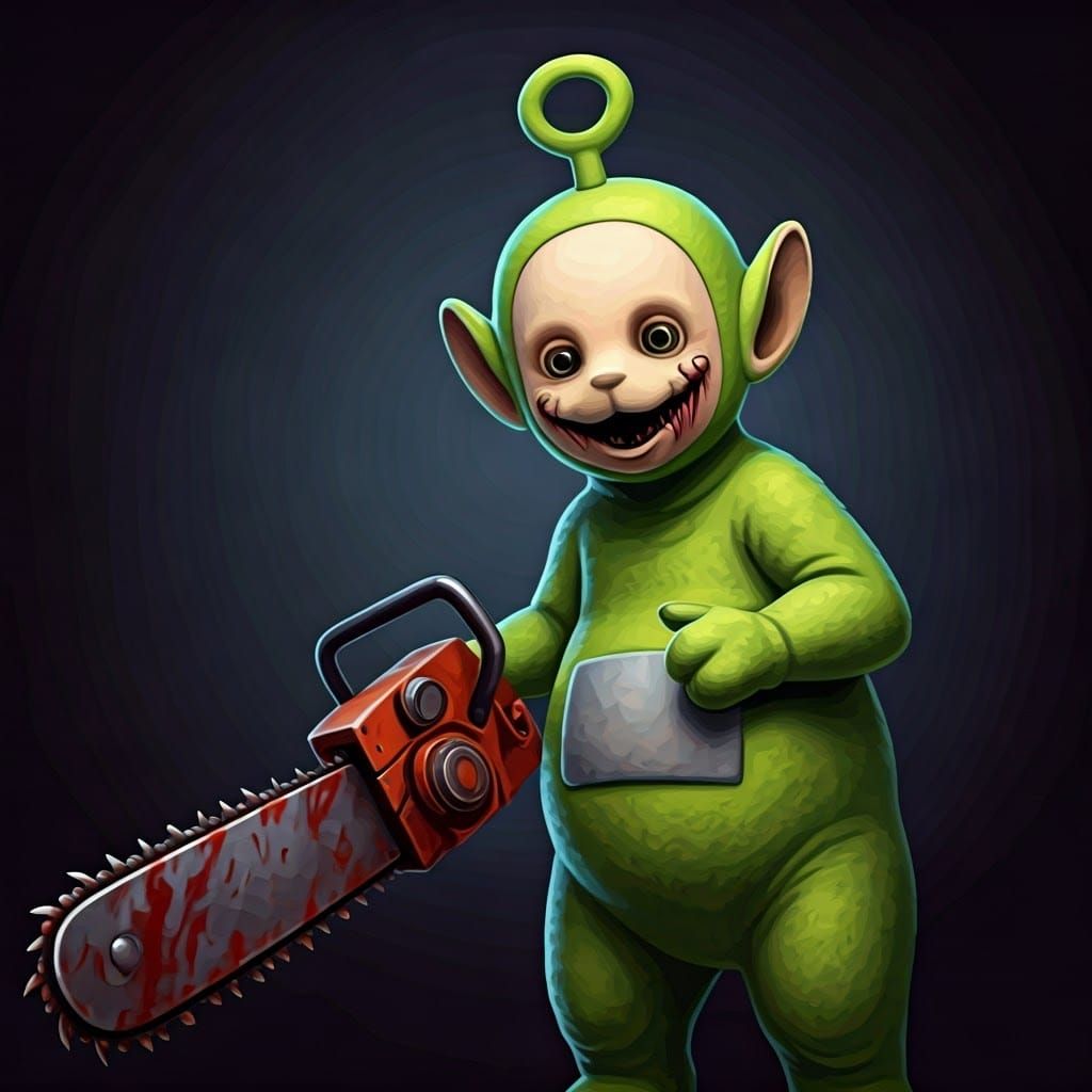 Grotesque Teletubby Horror Figure with Chainsaw