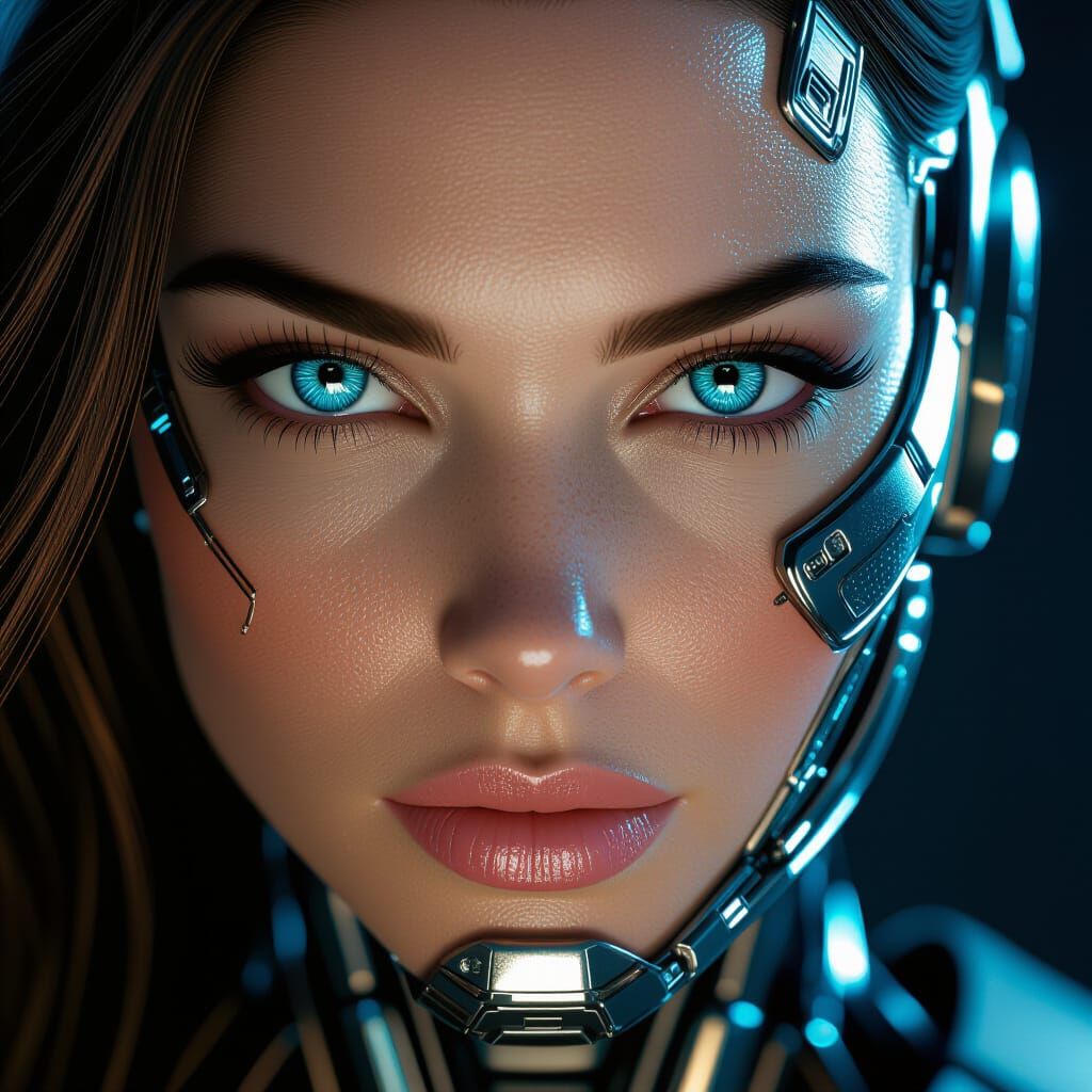 Beautiful Woman With Cyborg Enhancements, Cinematic Close-Up