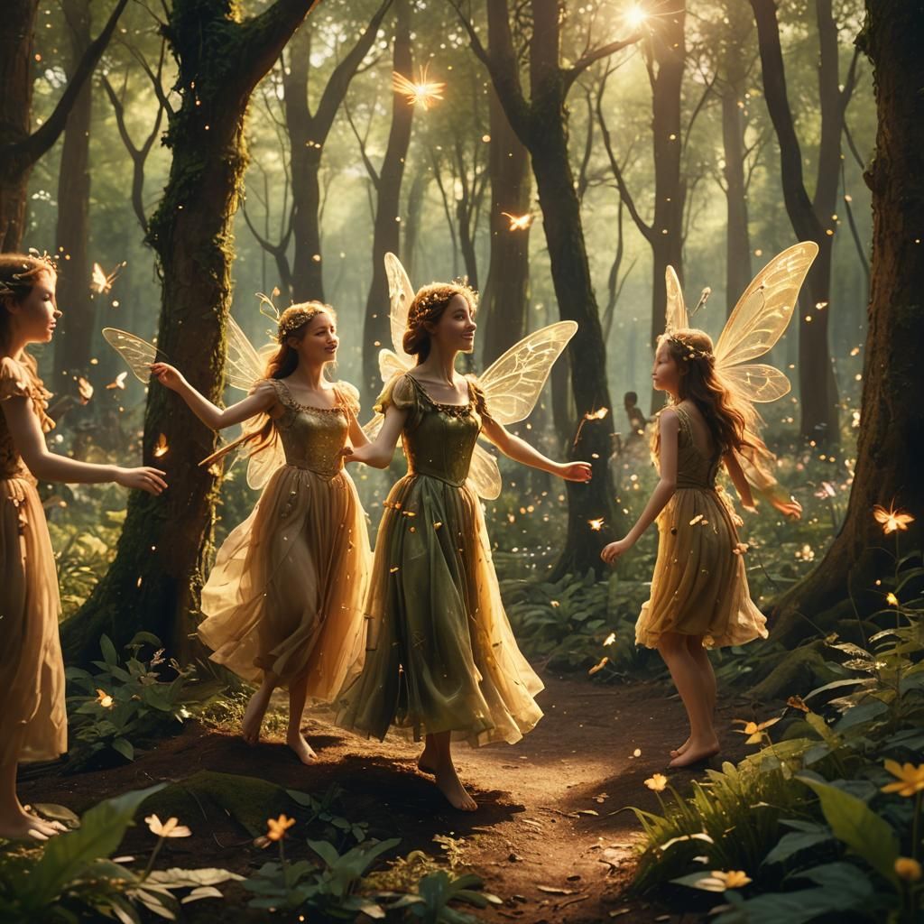 Fairies Dancing in Whimsical Forest, Cinematic Lighting