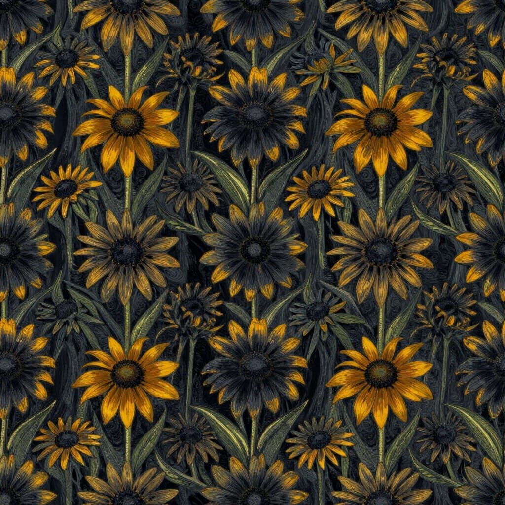 Black Eyed Susans Pattern in Van Gogh Style