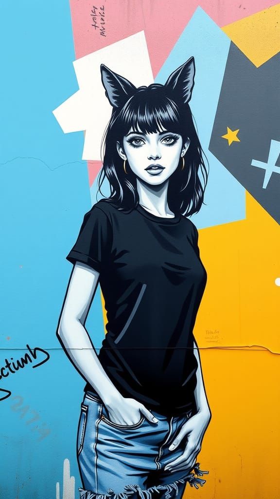 Mysterious Mexican Street Art Cat Ears Mural