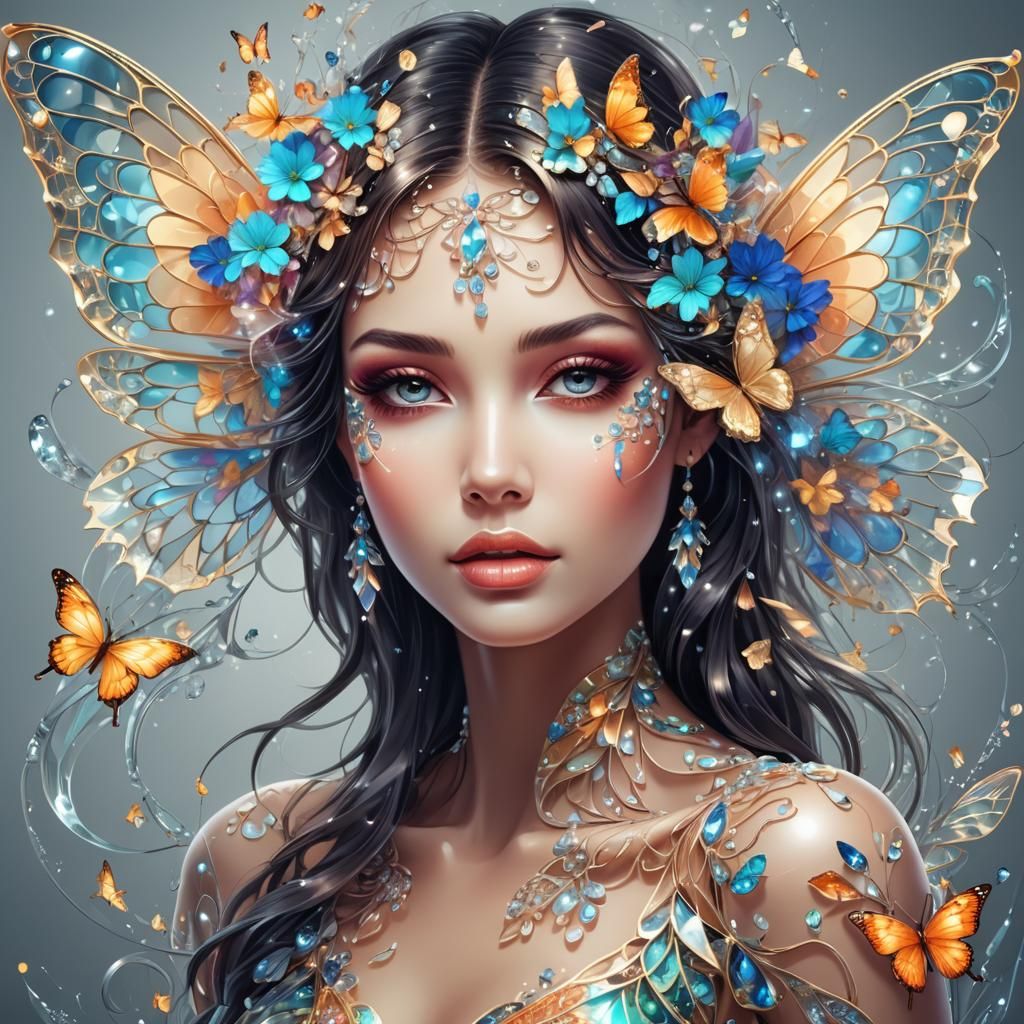 Fairy Woman with Glass Wings and Magic Sparkles