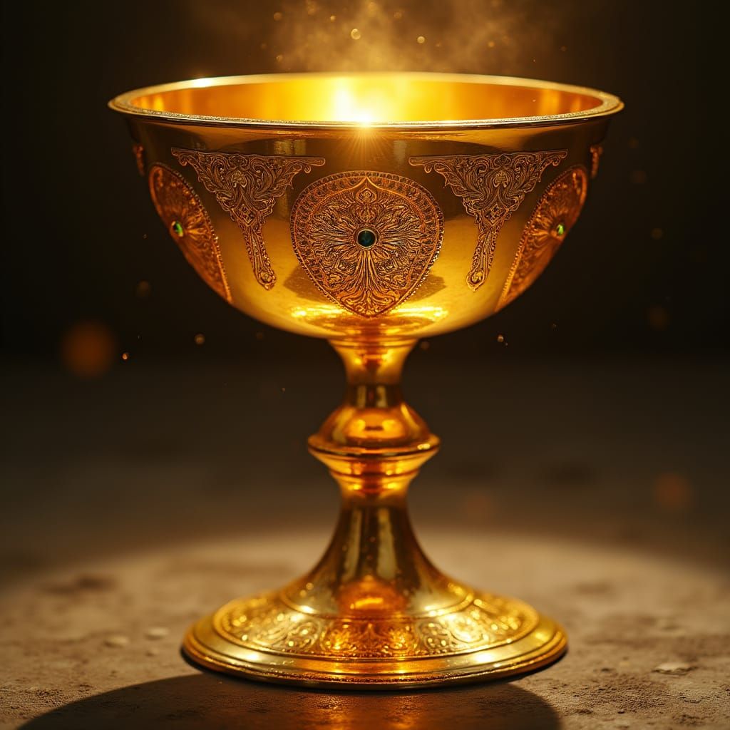 Radiant Gold Chalice in Illuminated Manuscript Style