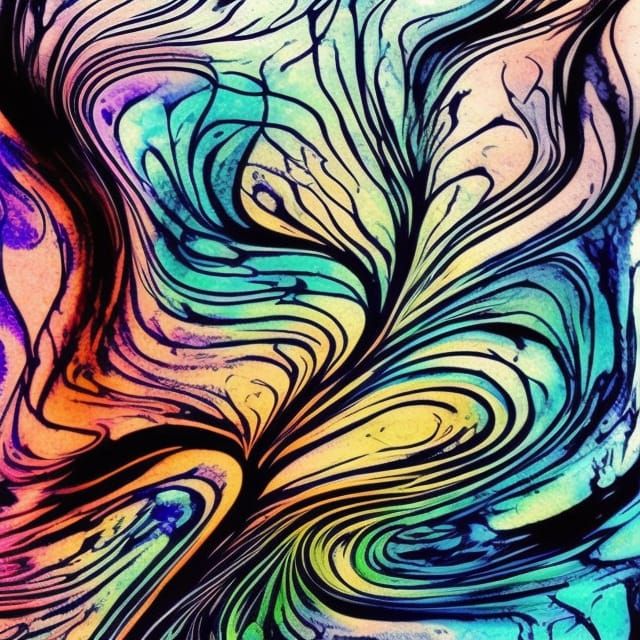 Colorful Ink Tree: Detailed Gouache Painting