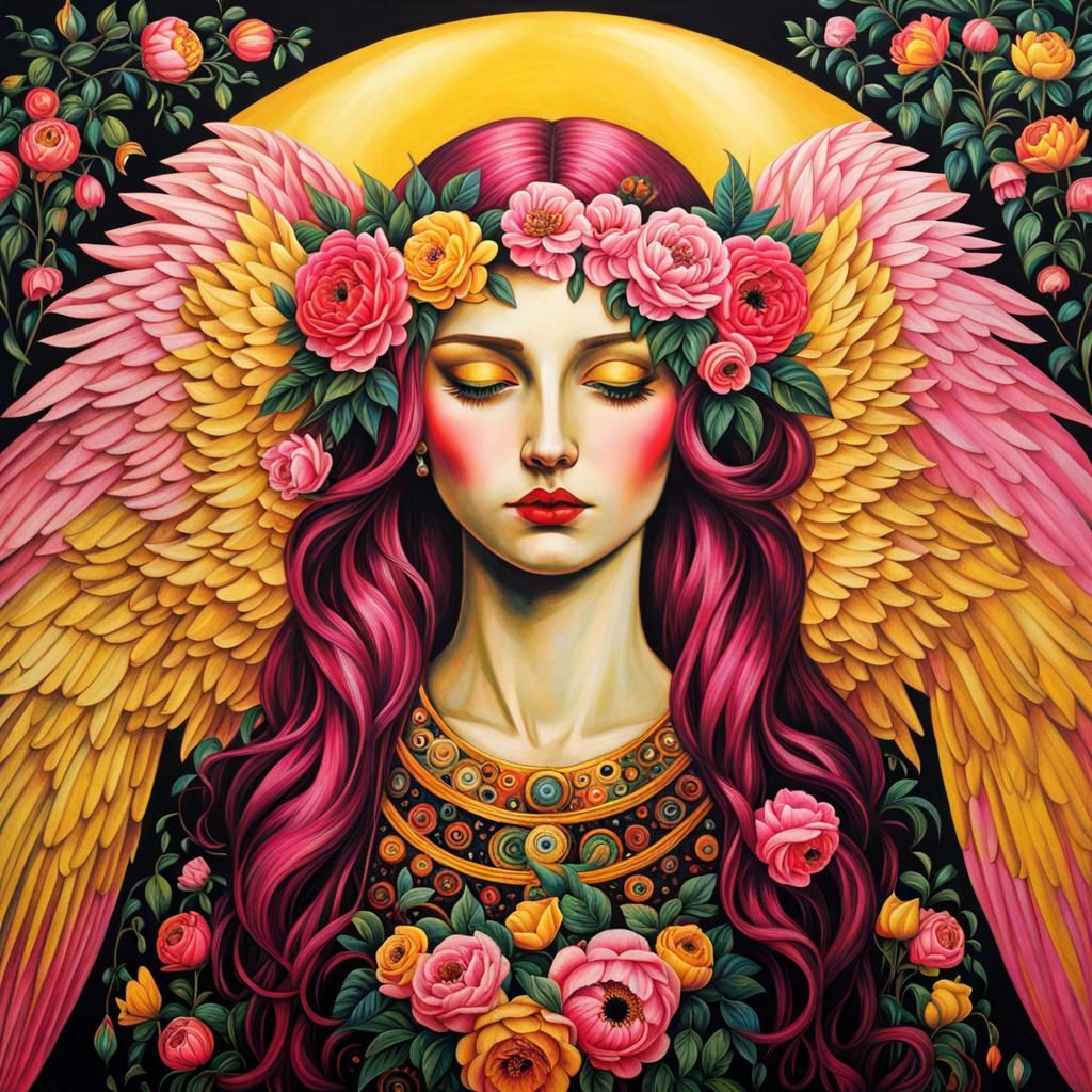 Mystical Angel in Psychedelic Bohemian Gothic Style