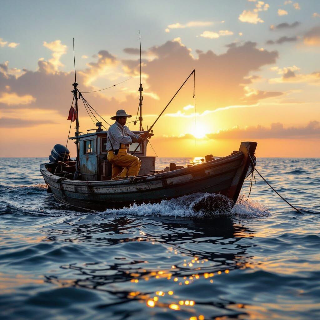 Fisherman Overfishing at Sunrise
