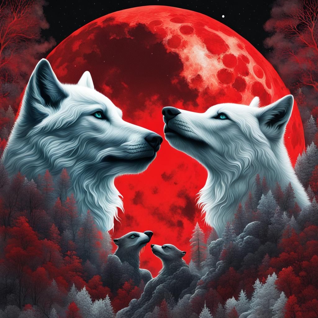 Surreal Gothic Collage Art with Red Moon