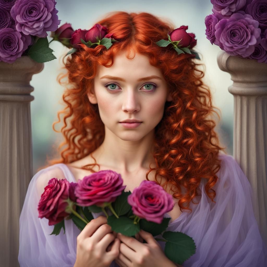 Ancient Greek Girl with Red Hair and Roses