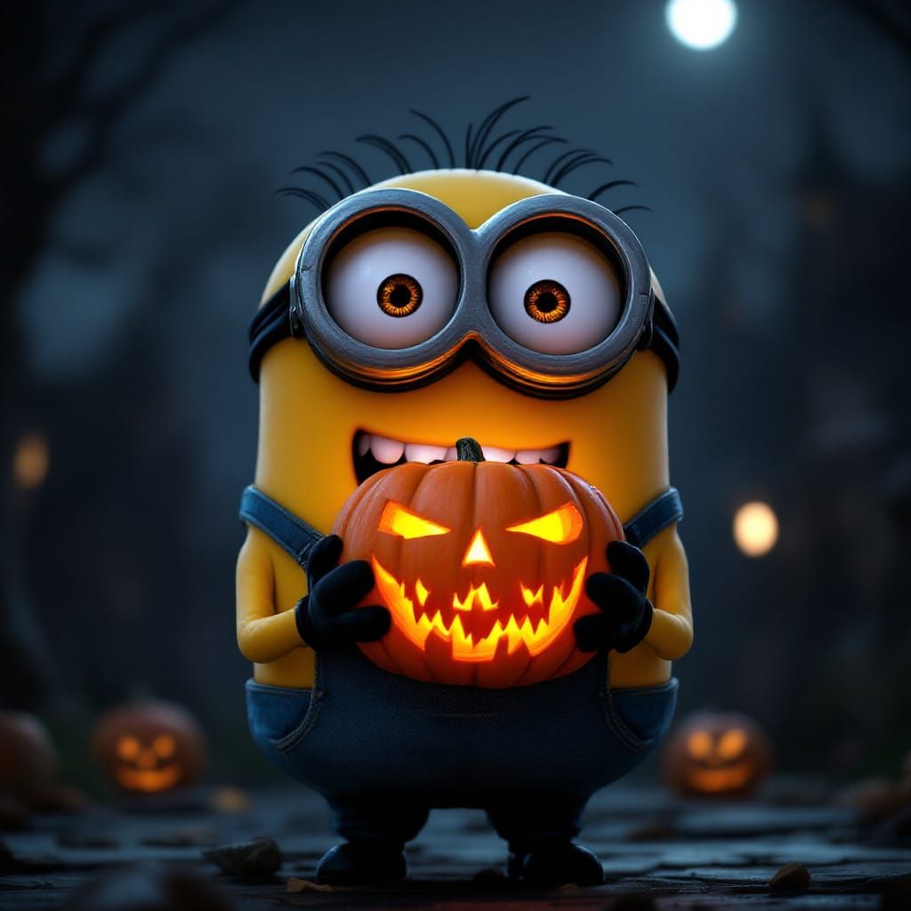 Bob the Minion with Jack-o'-Lantern in 3D