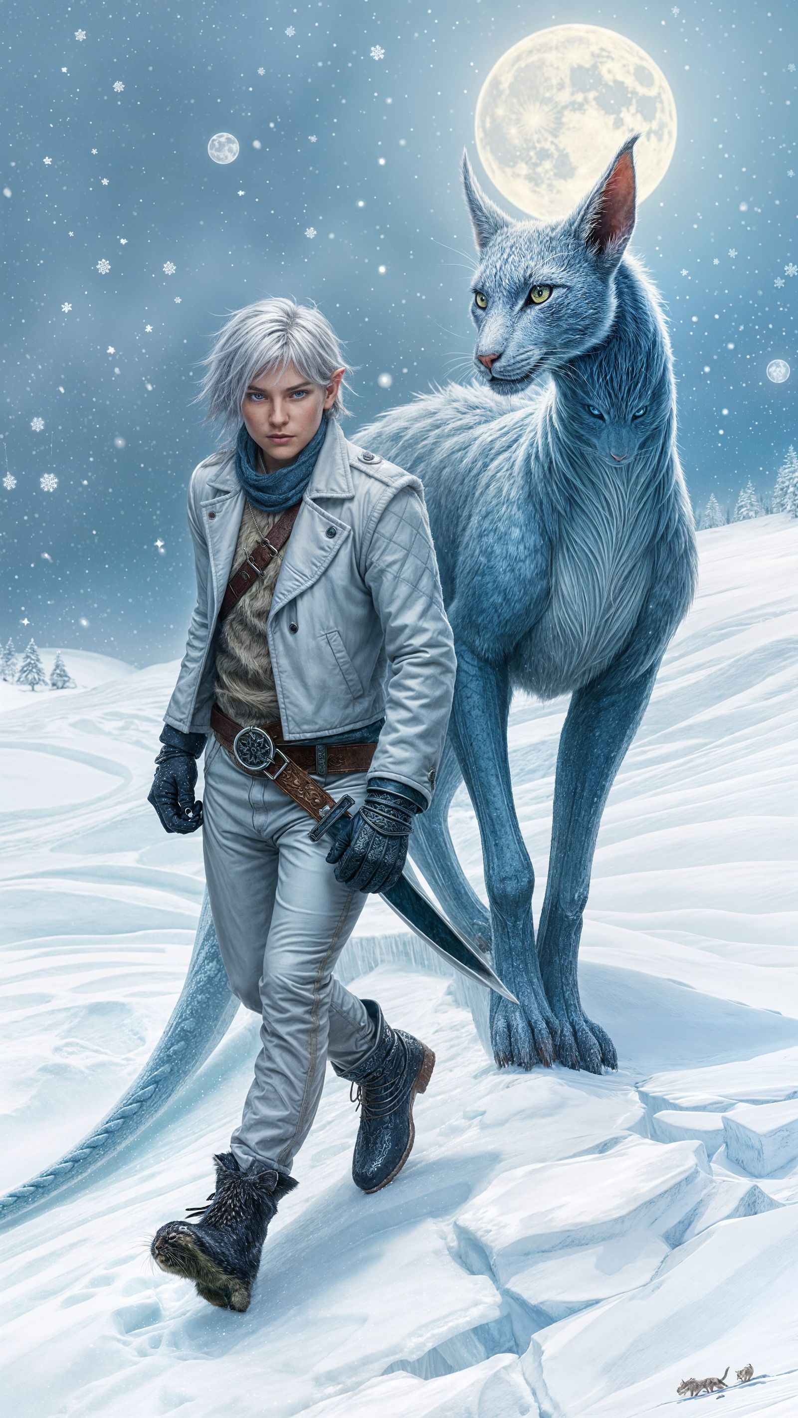 Moonlit Winter Journey of Rogue and Dragon-Cat